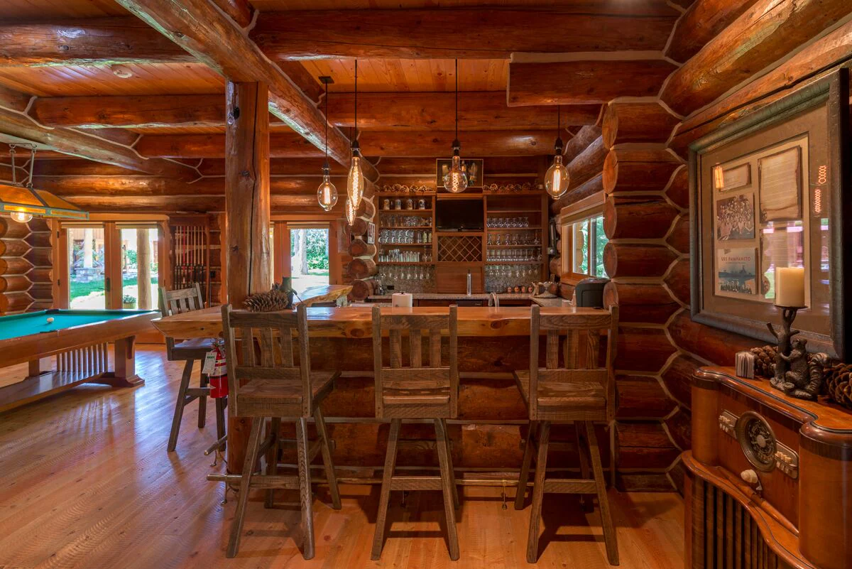Indoor bar and game room at the Leavenworth M&A Camp house